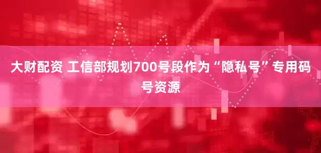 大财配资 工信部规划700号段作为“隐私号”专用码号资源