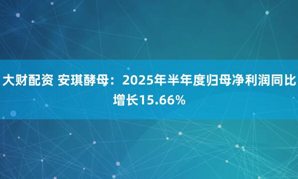 大财配资 安琪酵母：2025年半年度归母净利润同比增长15.66%